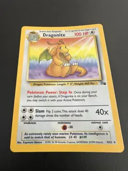 1999 Pokemon Fossil Set Dragonite 4/62 Holo Rare WOTC Vintage LP Card - Image 2