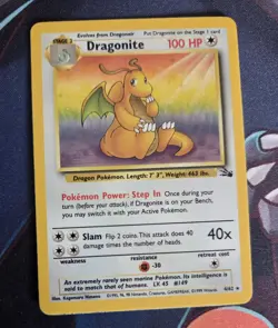 Dragonite 4/62 Fossil Unlimited Holo Rare Pokemon Card WOTC Vintage LP/NM - Image 1