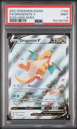2021 POKEMON SWORD & SHIELD EVOLVING SKIES #192 FULL ART/DRAGONITE V PSA 9 - Image 1
