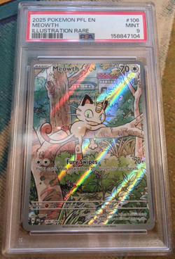Pokemon TCG 2025 Me02 Phantasmal Flames Meowth #106/094 EN Holo PSA 9 - Image 1