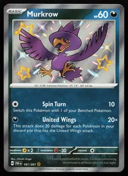 Murkrow 181/091 Holo Shiny Rare Paldean Fates Pokemon Card - Image 1
