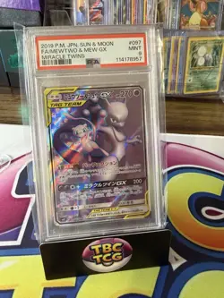 PSA 9 Mint Mewtwo & Mew GX 097/094 Miracle Twins FA 2019 Japanese Card Graded - Image 1