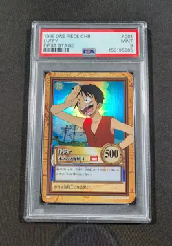 1999 One Piece CHB Japanese Holo Luffy C01 PSA 9 MINT First Stage - Image 1