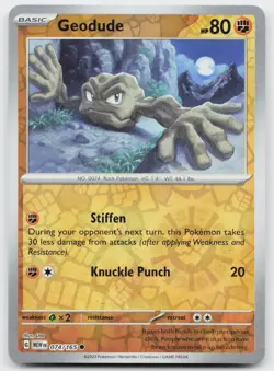 Geodude 074/165 Common 151 Pokemon Reverse Holo Near Mint - Image 1