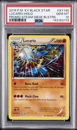 2016 POKEMON XY BLACK STAR PROMO STEAM SIEGE BLISTERS #XY140 LUCARIO-HOLO PSA 10 - Image 1