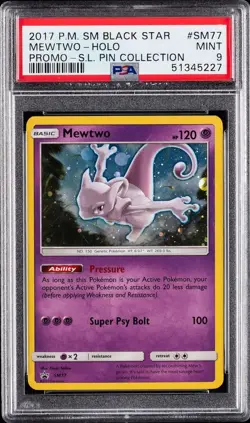 2017 MEWTWO HOLO SUN & MOON BLACK STAR PROMO #SM77 POKEMON PSA 9 - Image 1