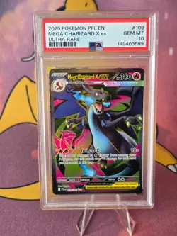 2025 Pokemon Phantasmal Flames Mega Charizard X Ex Ultra Rare 109/094 PSA 10 - Image 1
