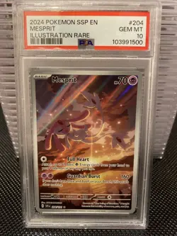 2024 POKEMON SSP EN-SURGING SPARKS ILLUSTRATION RARE #204 MESPRIT PSA 10 - Image 1