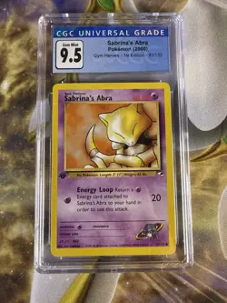 Pokemon TCG CGC 9.5 2000 Gym Heroes Sabrina's Abra 091/132 1st Ed Regular - Image 1