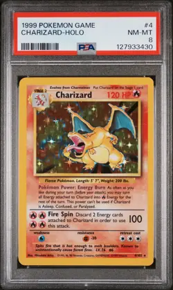 1999 POKEMON BASE SET UNLIMITED #4 CHARIZARD-HOLO PSA 8 - Image 1