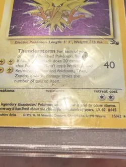 1999 Pokemon Fossil #15 Zapdos Holo PSA 5 - Image 4