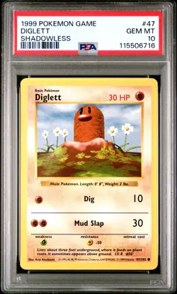 1999 POKEMON BASE SET SHADOWLESS #47 DIGLETT PSA 10 GEM MINT - Image 1