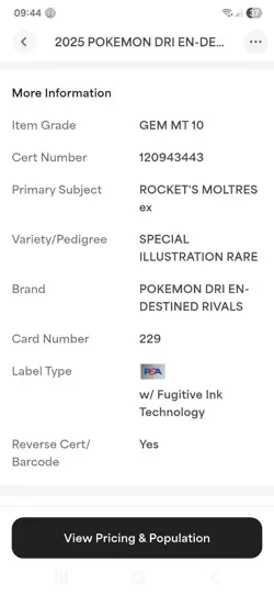PSA 10 GEM MINT - Pokemon Destined Rivals Team Rocket's Moltres EX 229/182 SIR - Image 3