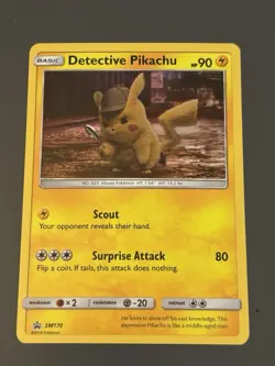 Detective Pikachu SM170 Holo Black Star Promo Pokemon Card 2019 Movie TCG LP - Image 1