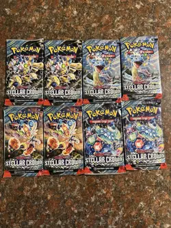Lot Of 8 Pokemon TCG: Scarlet and Violet Stellar Crown Booster Pack Sealed - Image 1