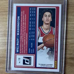 Donruss 2025-26 Panini Basketball Will Riley Rated Rookie Auto #13 62/75 - Image 3