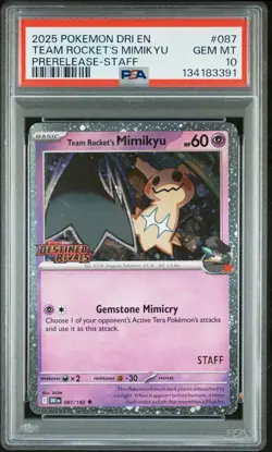 2025 Pokemon Destined Rivals Team Rocket's Mimikyu #087 Prerelease-Staff PSA 10 - Image 1
