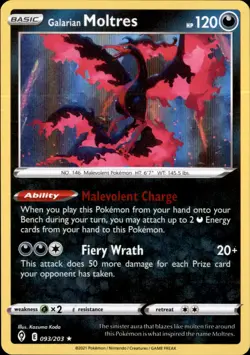 Galarian Moltres 093/203 Holo Rare - Pokemon SWSH07: Evolving Skies NM - Image 1