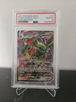 2021 Pokemon SWSH Evolving Skies 111/203 Full Art Rayquaza VMAX PSA 10 - Image 1
