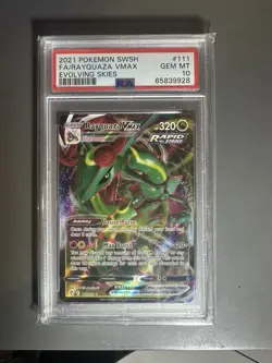 2021 Pokemon SWSH Evolving Skies 111/203 Full Art Rayquaza VMAX PSA 10 - Image 1