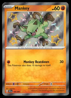 Mankey 169/091 Paldean Fates Shiny Rare Holo Pokemon Card - Image 1