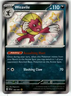 Weavile 183/091 Shiny Rare Paldean Fates Pokemon Near Mint - Image 1