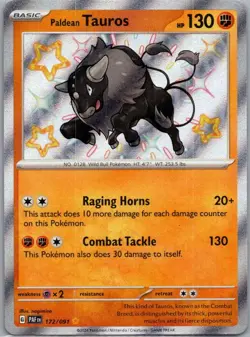 Paldean Tauros 172/091 Shiny Rare Paldean Fates Pokemon Near Mint - Image 1