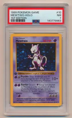 PSA 7 Pokemon Base Set 1st Edition Holo Rare Mewtwo 10/102 NM Condition! - Image 1