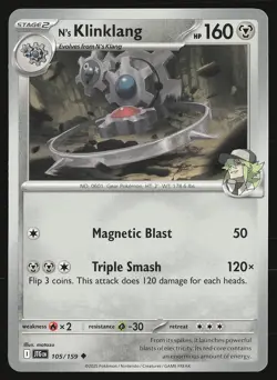 SV09: Journey Together N's Klinklang #105/159 Uncommon Pokemon Card - Image 1