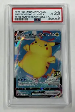 2021 Pokemon Japanese 25th Anniversary #022 Surfing Pikachu VMAX PSA 10 - Image 1