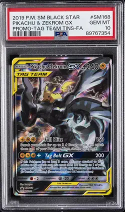 2019 POKEMON SM BLACK STAR PROMO #SM168 FULL ART/PIKACHU & ZEKROM GX PSA 10 - Image 1