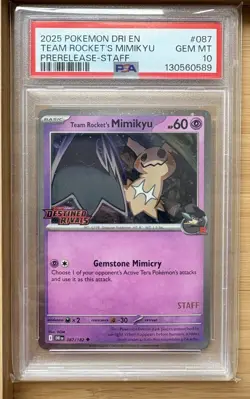 Team Rocket's Mimikyu 087/182 Destined Rivals Prerelease Staff 2025 PSA 10 - Image 1