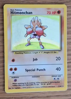 Pokemon TCG Hitmonchan 7/102 Base Set Holo Rare Card good Condition - Image 1