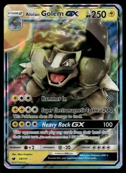 Pokemon Cards Alolan Golem GX 34/111 Crimson Invasion Holo GX Rare LP *2 - Image 1