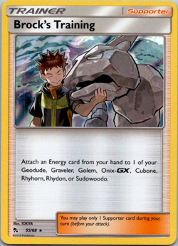 NM - Pokemon Brock's Training 55/68 Hidden Fates Holo Rare - Image 1
