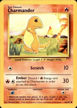 POKEMON CHARMANDER 46 BASE SET UNLIMITED 102 COMMON MP - Image 1