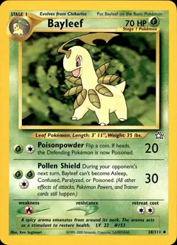 POKEMON BAYLEEF 28 NEO GENESIS 111 UNCOMMON UNLIMITED NM - Image 1