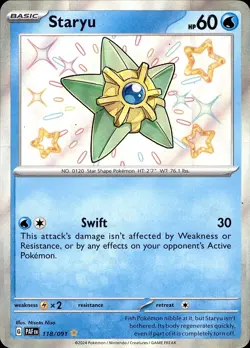 POKEMON STARYU 118 PALDEAN FATES 091 SHINY RARE HOLO LP - Image 1