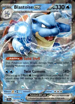 POKEMON BLASTOISE EX 30 STELLAR CROWN 142 DOUBLE RARE HOLO LP - Image 1