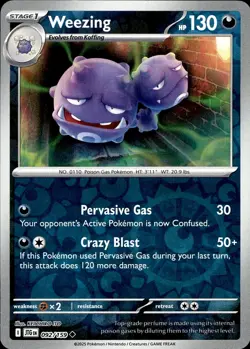 POKEMON WEEZING 092 JOURNEY TOGETHER 159 UNCOMMON REVERSE HOLO LP - Image 1