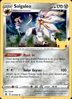 POKEMON SOLGALEO 021 CELEBRATIONS 025 HOLO RARE HOLO LP - Image 1