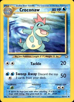 POKEMON CROCONAW 32 NEO GENESIS 111 UNCOMMON UNLIMITED LP - Image 1