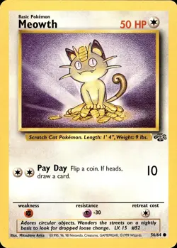 POKEMON MEOWTH 56 JUNGLE 64 COMMON UNLIMITED MP - Image 1