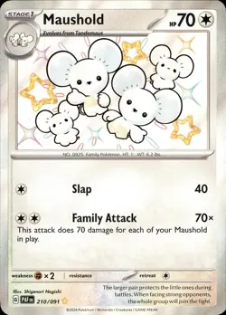 POKEMON MAUSHOLD 210 PALDEAN FATES 091 SHINY RARE HOLO LP - Image 1