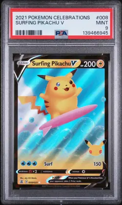 POKEMON PSA 9 MINT CELEBRATIONS 008 SURFING PIKACHU V - Image 1