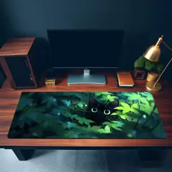 Black Cat MTG Playmat Green Mana Familiar Forest Fantasy Art 14x24 Commander EDH - Image 3