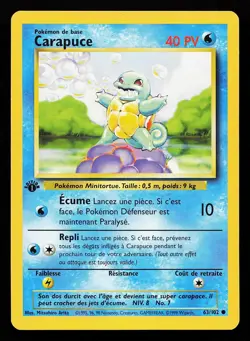 Squirtle 63/102 Common FRENCH 1st Edition Base Set Pokemon Card - Image 1