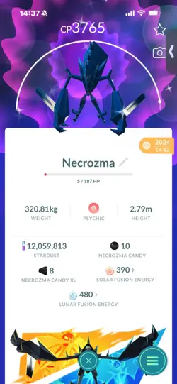Pokemon Go Legendary/ultrabeast Shiny Necrozma (High CP) - Image 1