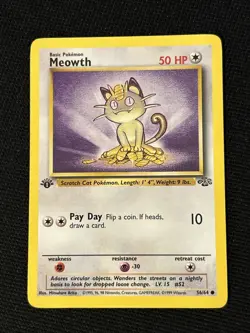 Pokemon Meowth 56/64 (1st Edition) *Near Mint* Jungle ‘Never Played Card’ - Image 1