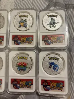 Complete Set Of 8 Silver Plated & Slabbed Pokemon Coins Charizard Pikachu Mewtwo - Image 3